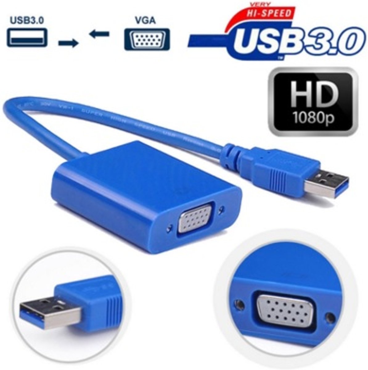 DrPhone / USB 3.0 VGA Multi display Adapter Converter Externe Grafische Kaart (Externe Monitor) voor WINDOWS 7 / 8 / 8.1 / Windows 10