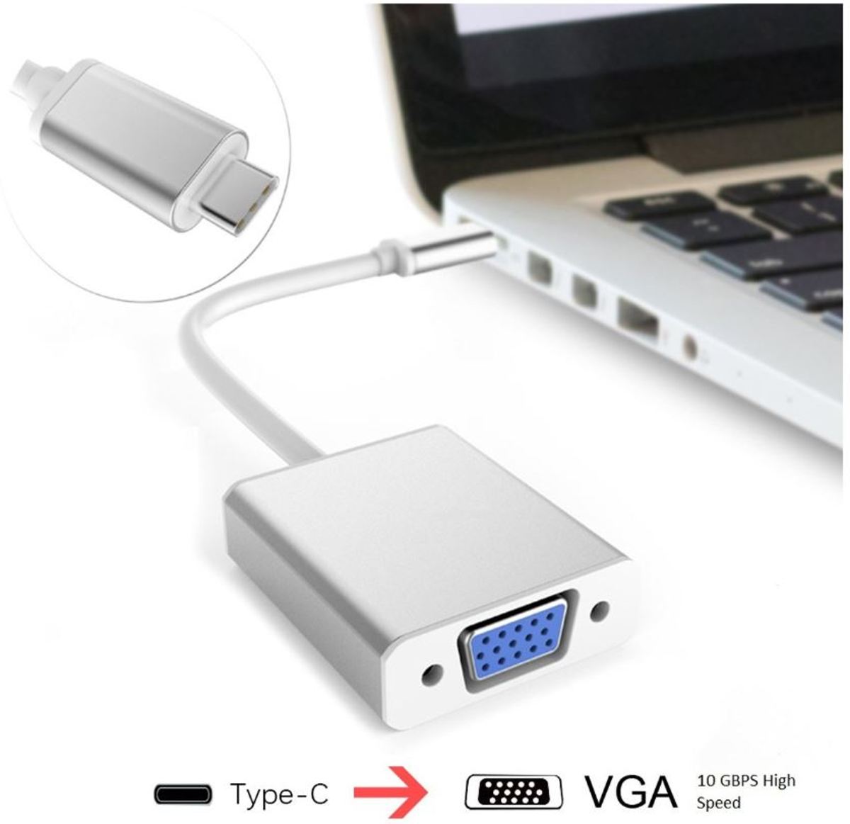 DrPhone - USB 3.1 Type C - USB-C Naar VGA Converter Type C VGA Adapter Kabel - 10 GBPS - Geschikt voor o.a. Ultrabooks / Notebooks / Laptops - Hoge Snelheid