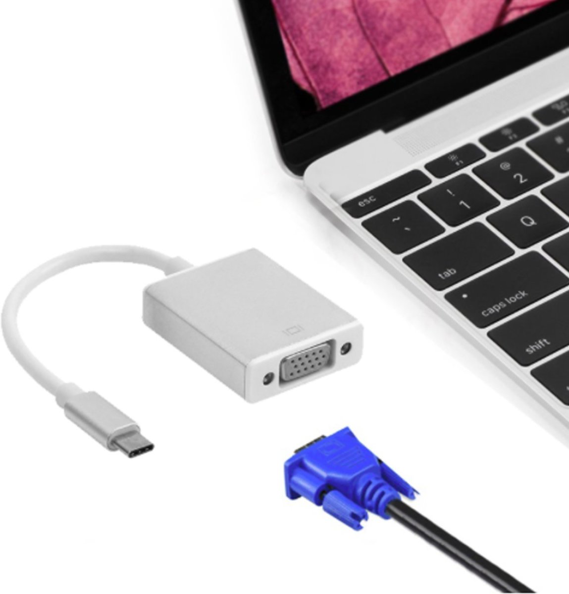 DrPhone - USB-C naar VGA adapter voor Macbook / Chromebook / Acer / Dell / HP / Lenovo - Upgrade Versie