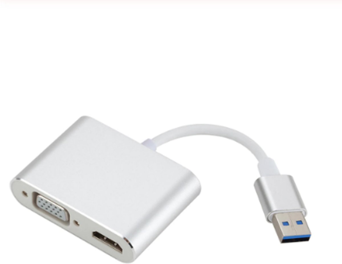 DrPhone 2 in 1 Adapter USB3.0 naar HDMI & VGA - 1080P HD - Dual Display – Zilver