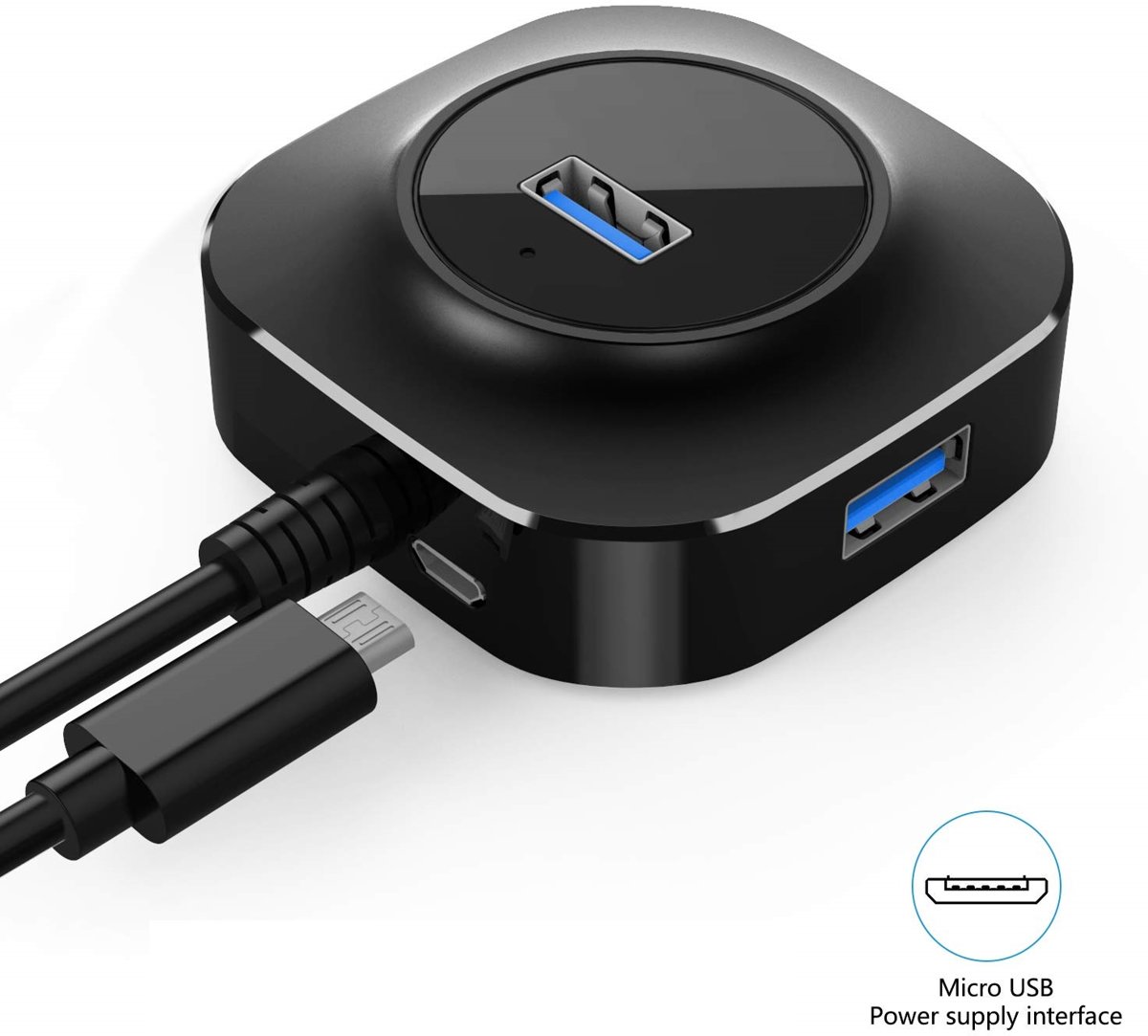 DrPhone Compacte 4-poorts USB 3.0 Hub met Micro USB-interface – 5 Gbps - Zwart