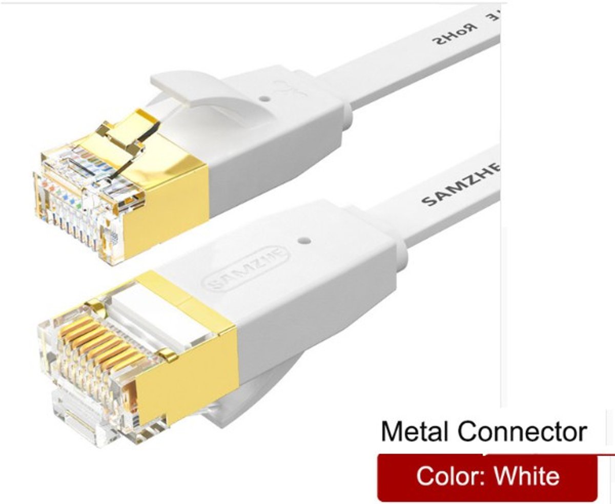 DrPhone Ethernetkabel CAT6 Platte RJ45 Lan Netwerk Kabel - 1Gbps (1000 Mbps) geschikt voor Computer Router Laptop etc  - 1 Meter - Wit