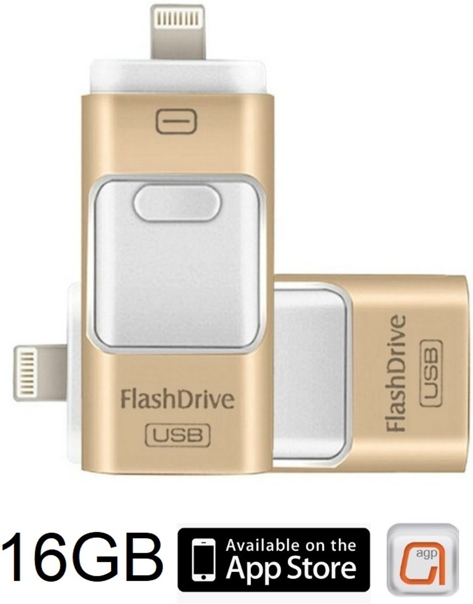 DrPhone Flashdrive 16 GB USB Stick iPhone / iPad / Samsung USB Stick - Micro USB Naar USB Type A - Geheugenstick Data Transfer -  Geschikt voor Android  / Apple  / Mac / Windows - Overzetten bestanden - Plug & Play + Extra Opslag - Goud