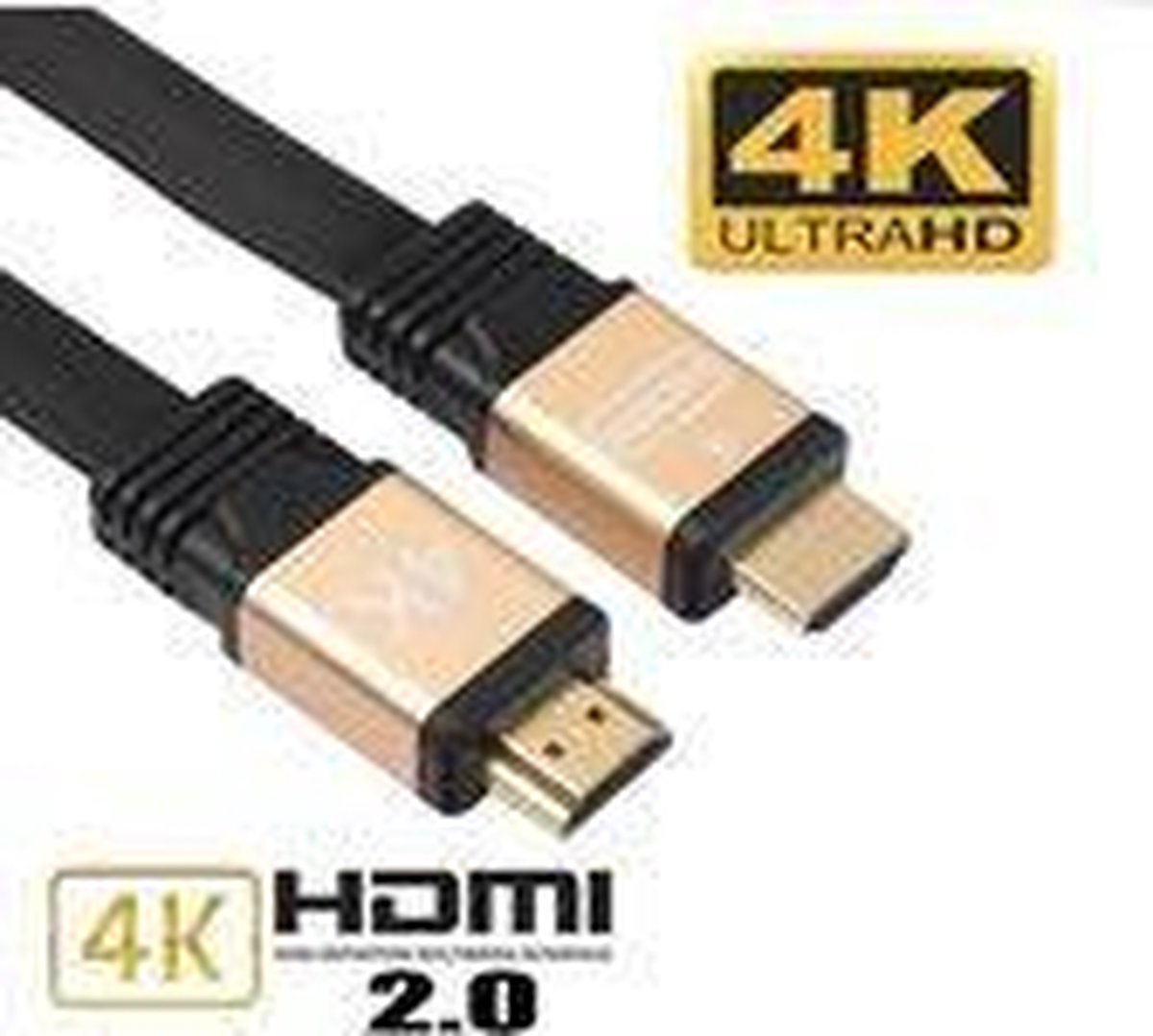 DrPhone Hi-Speed Flat Series HDMI naar HDMI Kabel HDMI 2.0 4K 60Hz- Vergulde Connectoren – 1 Meter - Audio Return - Video - 18GBPS – 30AWG – Goud/Zwart