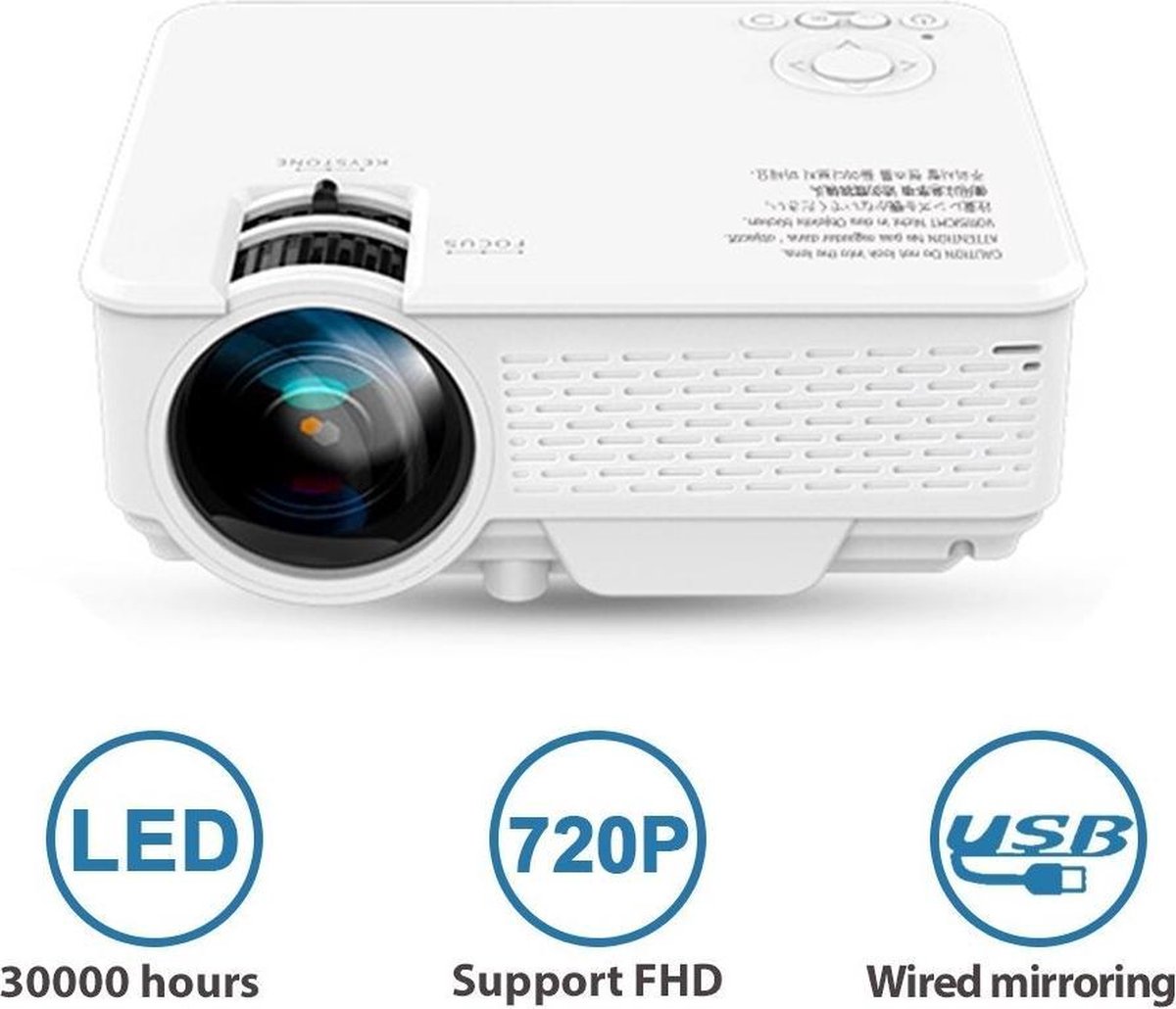 DrPhone KMT Beamer – Portable Projector 720P Full HD – 1600 Lumen - 1280x720dpi - Beamer – Kantoor – School – Werkruimte – HD Multimedia