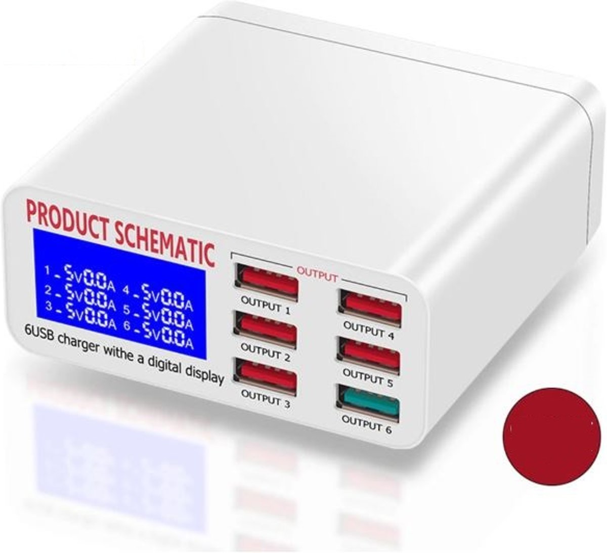 DrPhone Multi USB HUB Oplaadstation Met Digtale LCD Scherm – 40W met QC 3.0 USB poort – 6 USB Poorten Smart Charger