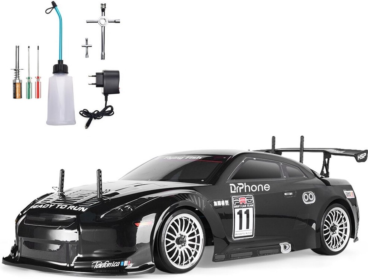 DrPhone RCZ Nitro - RC Auto - 4WD - 1:10 On Road Racing - 70km/h - Drift Voertuig met 4X4 Nitro Gas - Hoge snelheid