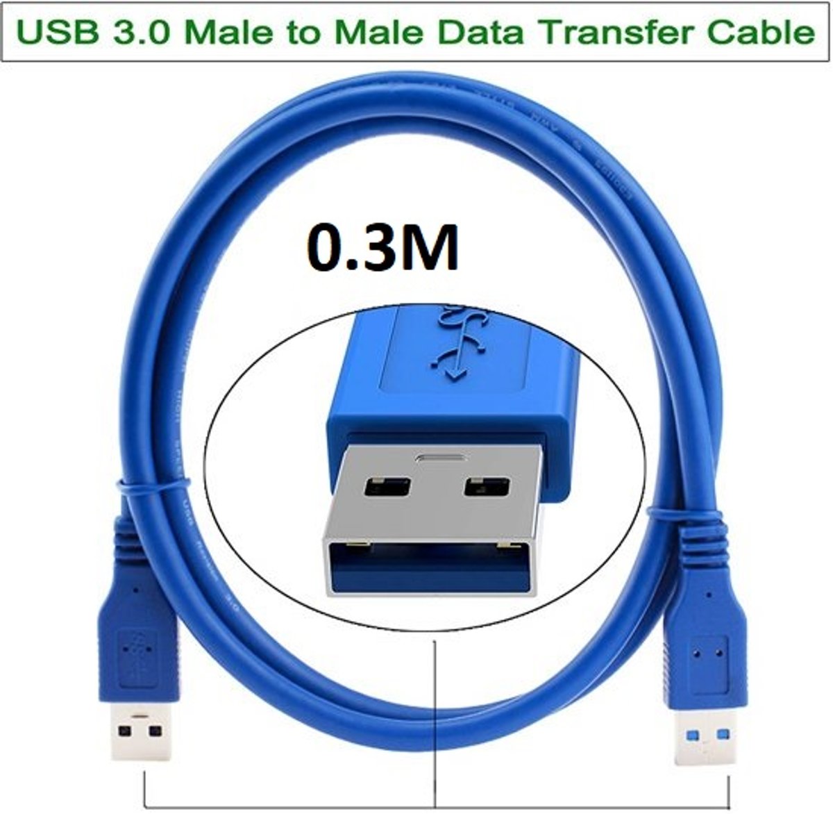 DrPhone USB 3.0 Kabel – Male to Male – AM/AM- Type A mannelijk naar type A mannelijke kabel 0.3m - blauw