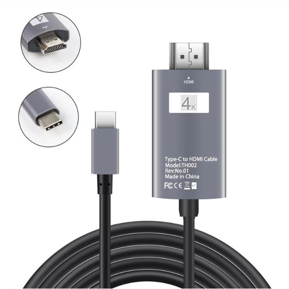 DrPhone USB-C naar HDMI Adapterkabel – 4K 30Hz – 1080P HD HDTV Adapter – USB3.1 HDMI-kabel – Type C geschikt voor MacBook Pro 2017 / Surface Book 2 / Galaxy S9/S8 / Note 9/8 / Huawei P20 / Mate10 pro / Mate10 / Huawei P20 en Mate10.