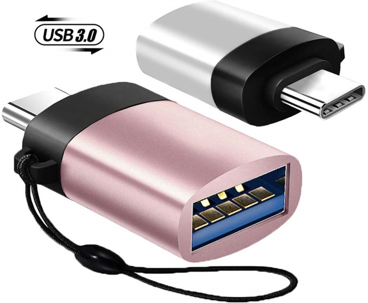 DrPhone USB type C naar USB 3.0 adapter – Aluminium OTG-adapter – Compatibel met Thunderbolt 3 MacBook Pro, Chromebook, Galaxy S9 Note 9, LG V40 V35 en alle type-C apparaten - Rose Goud