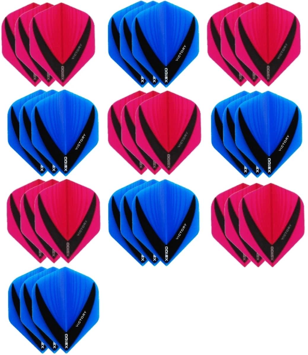 10 sets (30 stuks) - XS100 Vista flights - duo kleur pakket - Roze en Aqua/Blauw – flights - dartflights