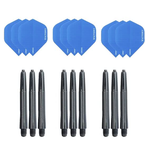 3 sets (9 stuks) Super Sterke Aqua Blauwe Poly XS100 - flights - en 3 sets (9 stuks)  zwarte - shafts