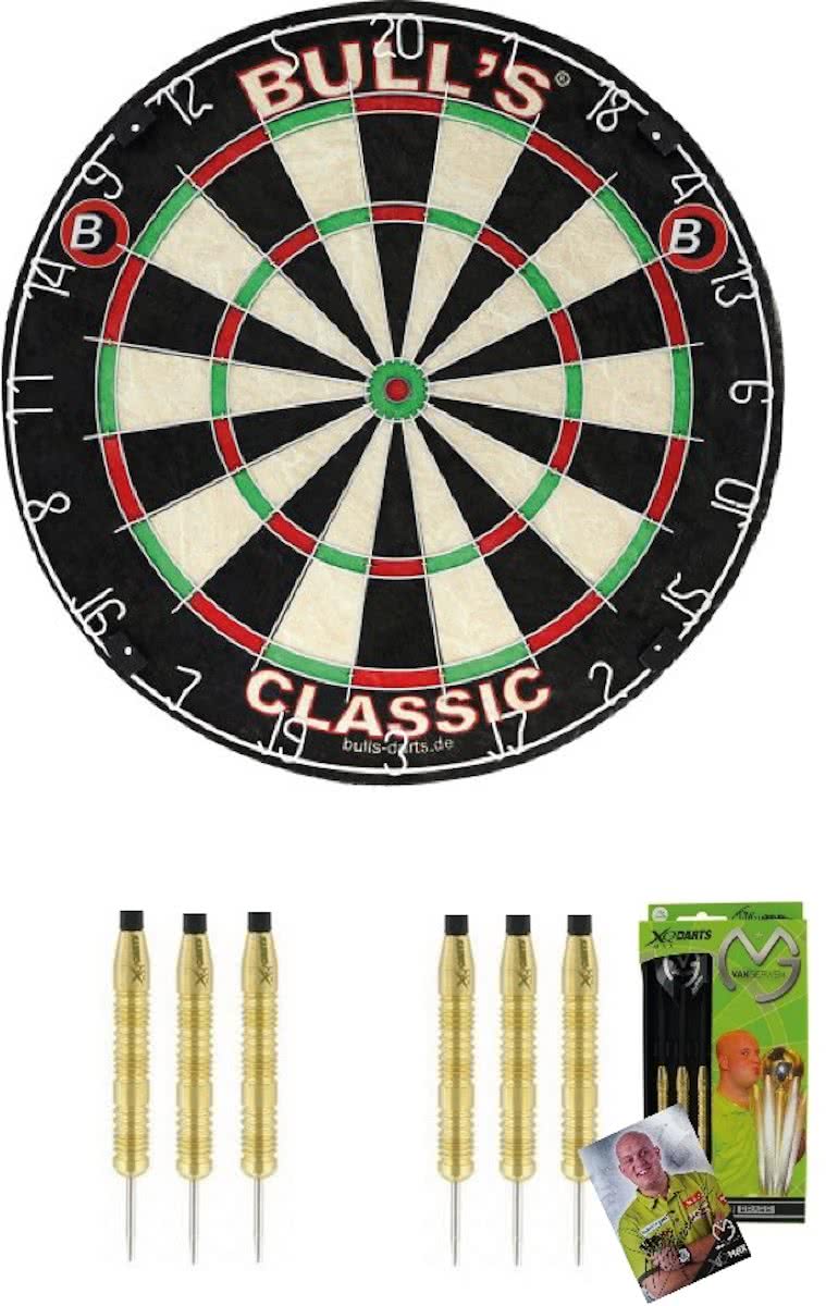 Bulls Classic dartbord plus 2 sets MvG 20 gram dartpijlen met gesigneerde kaart - dartbord - dartpijlen - michael van gerwen