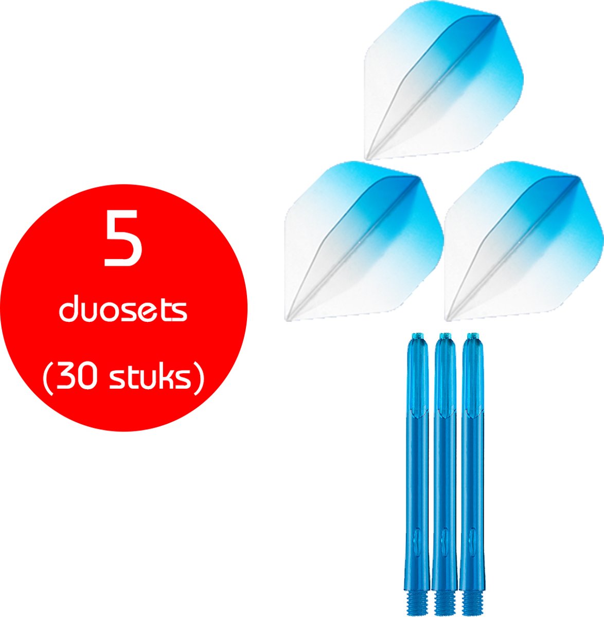 Dragon Darts - 5 sets (30 stuks) - Duo-combi Fade Top - darts shafts - inclusief - darts flights - Aqua