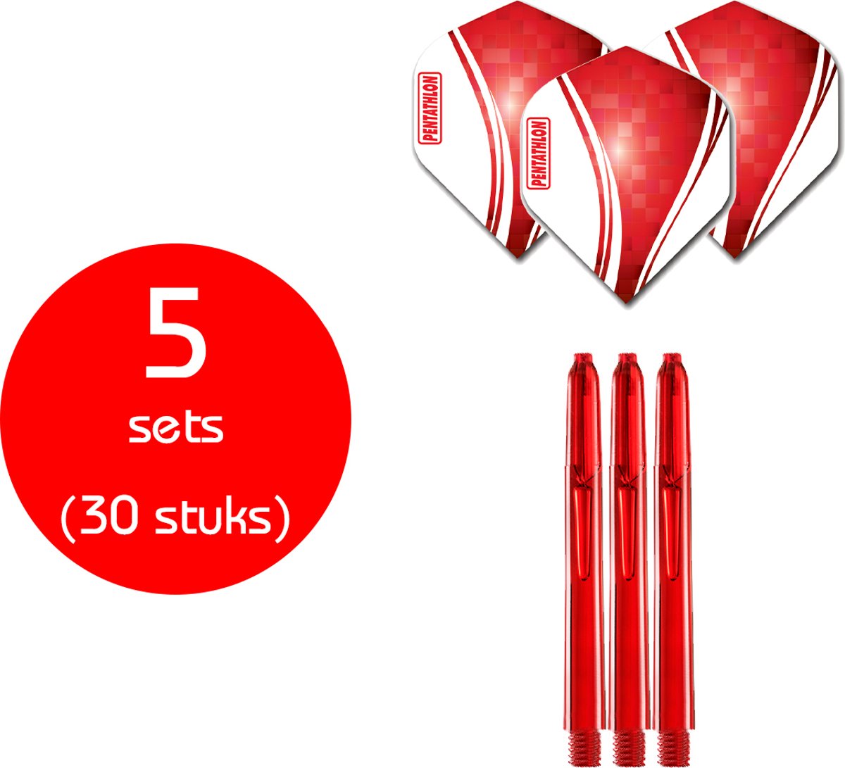 Dragon Darts - 5 sets (30 stuks) - Duo-combi Pentawave - darts shafts - inclusief - darts flights - rood