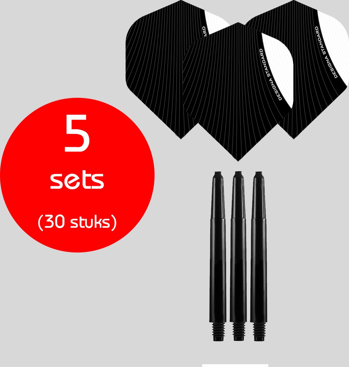 Dragon Darts - 5 sets (30 stuks) - medium - darts shafts - inclusief - infusion - darts flights - wit