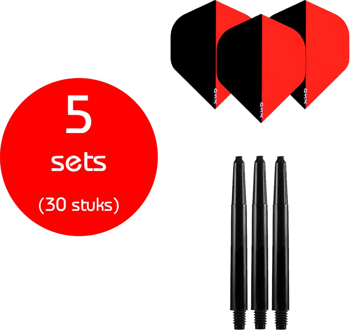 Dragon Darts - 5 sets (30 stuks) - medium - darts shafts - inclusief - two-tone - darts flights - zwart-rood