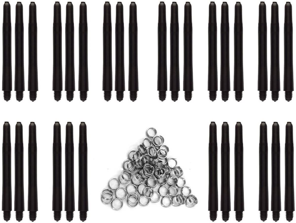 Dragon Darts zwarte dart shafts - 10 sets (30 stuks) - medium - darts shafts - plus 10 sets (30 stuks) veerringen