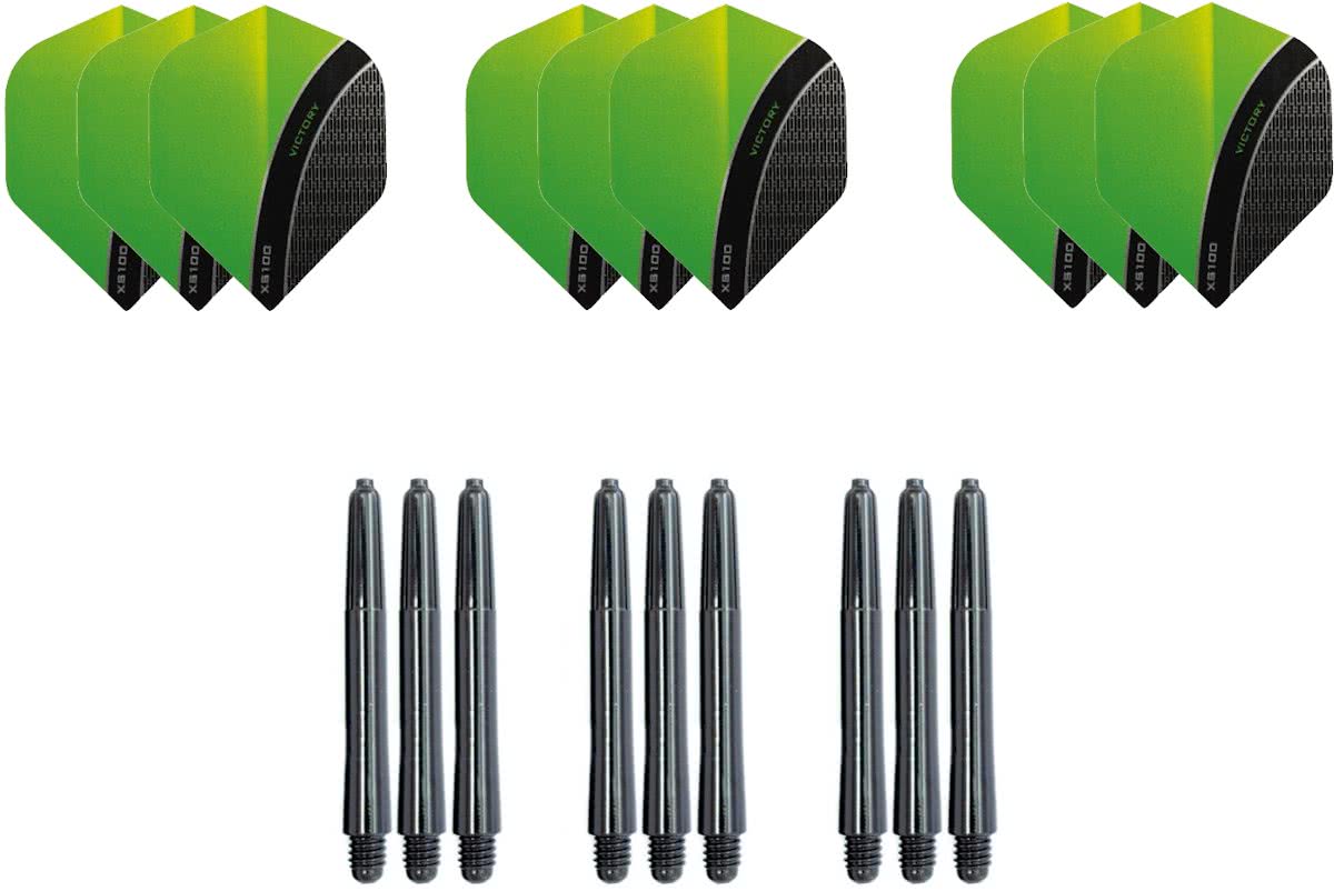 Dragon darts - Dartset - 3 sets Curve dart flights en 3 sets nylon darts shafts - 18 pcs - Groen - darts flights