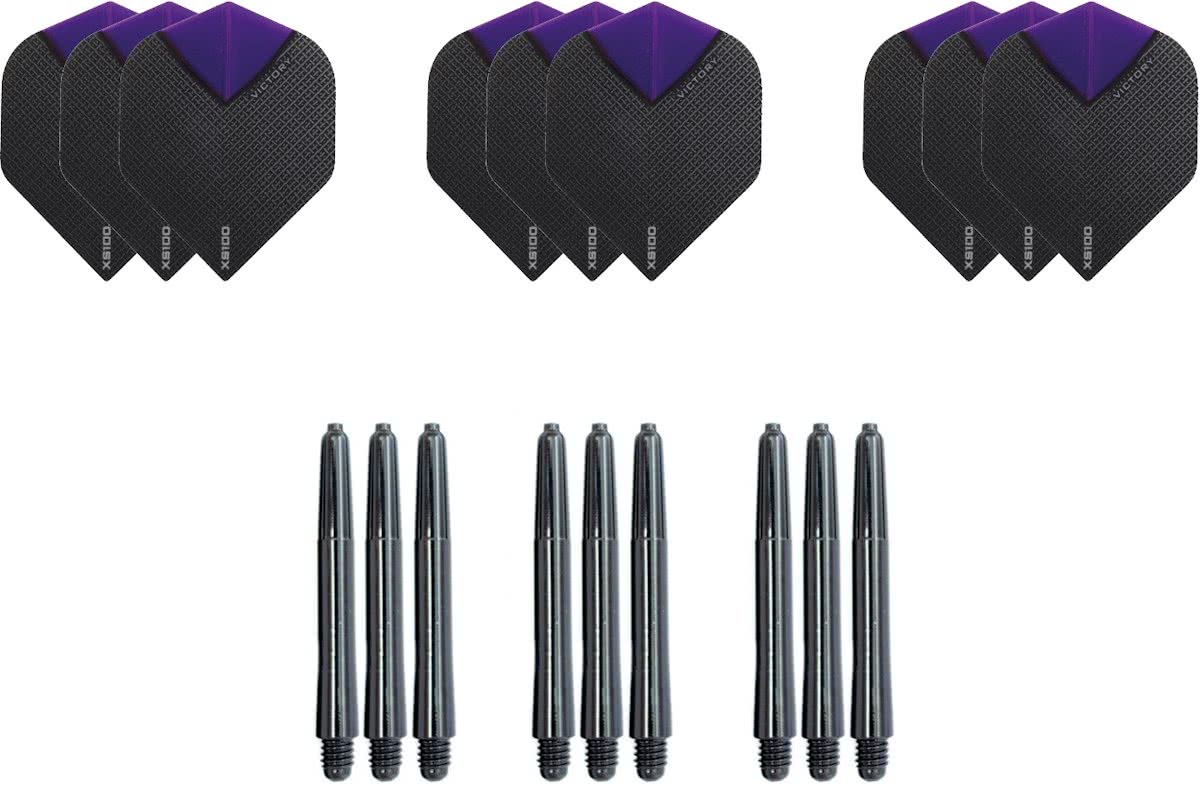 Dragon darts - Dartset - 3 sets dart flights en 3 sets nylon darts shafts - 18 pcs - paars - darts flights