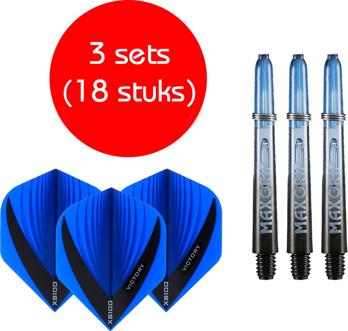 Dragon darts - Maxgrip – 3 sets - darts shafts - zwart-blauw - inbetween – en 3 sets – Vista blauw – darts flights