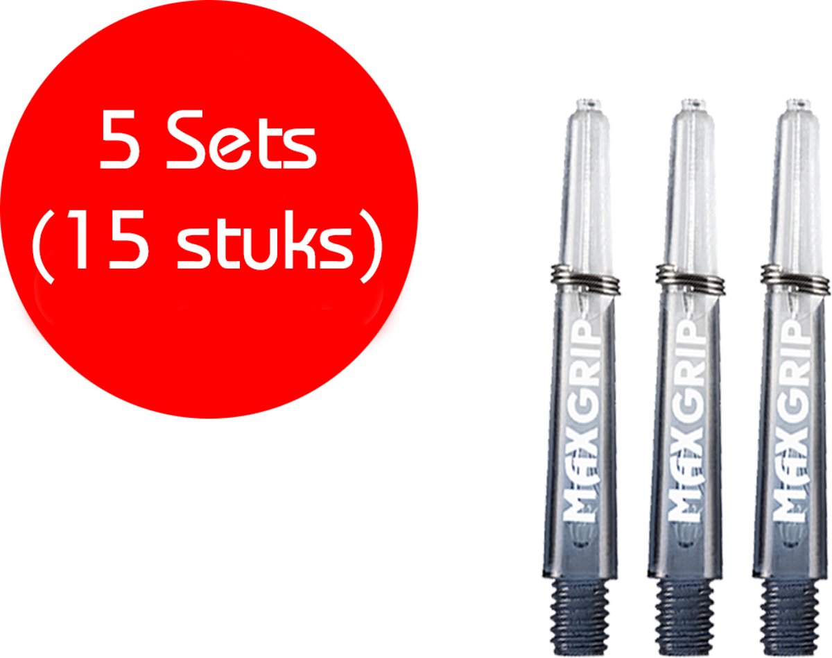 Dragon darts - Maxgrip – 5 sets (15 stuks) - dart shafts - zwart-doorzichtig - darts shafts - short