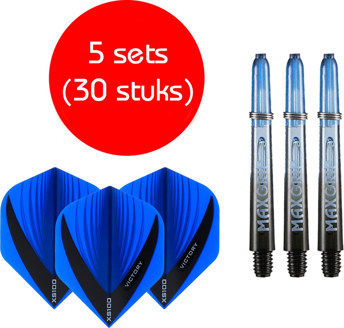 Dragon darts - Maxgrip – 5 sets - darts shafts - zwart-blauw - inbetween – en 5 sets – Vista blauw – darts flights