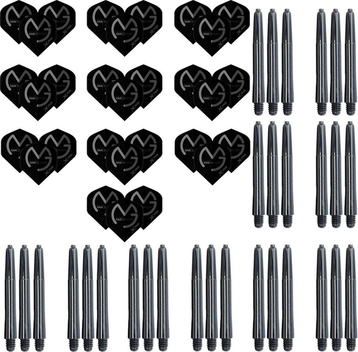 Dragon darts 10 (60 stuks) pack darts shafts en darts flights – Michael van Gerwen – logo – darts flights - grijs