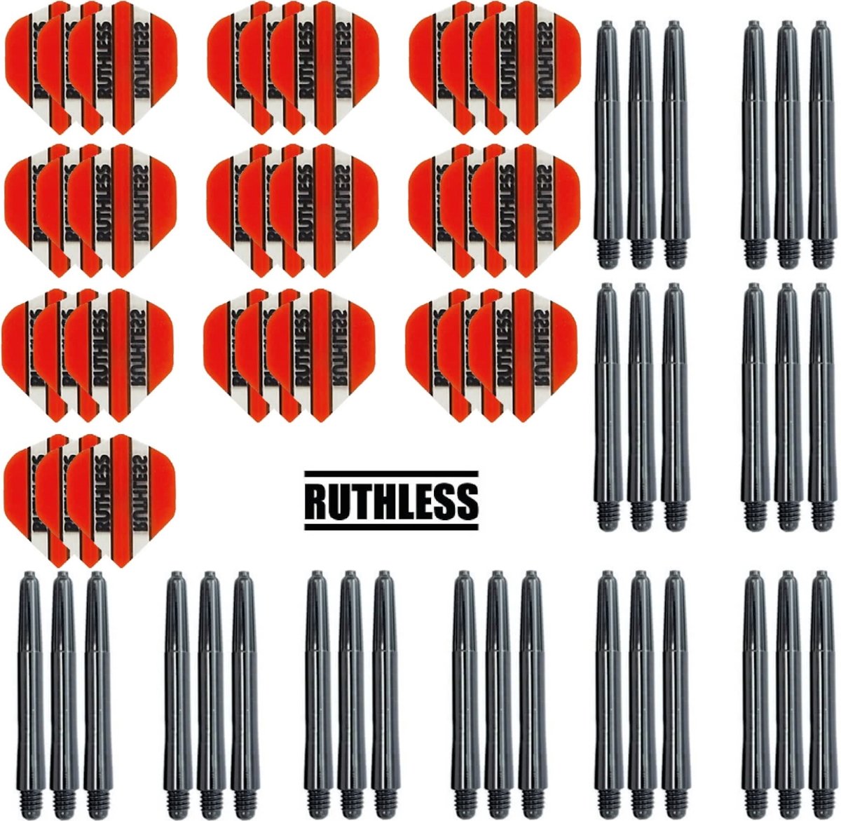 Dragon darts – 10 Sets Ruthless Flights – darts flights – Oranje – plus 10 sets Dragon – darts shafts – medium