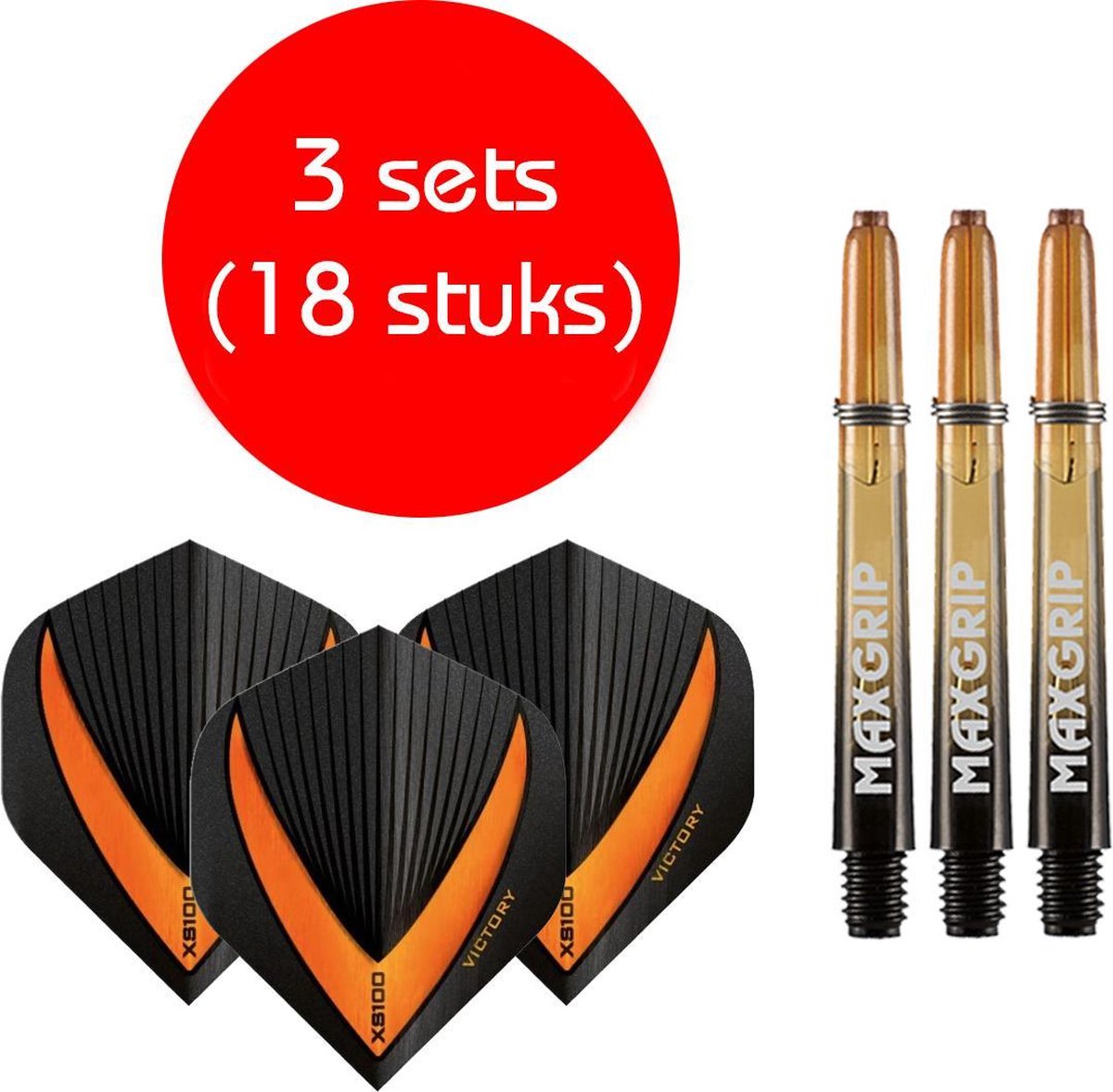 Dragon darts - Maxgrip – 3 sets - darts shafts - zwart-oranje - inbetween – en 3 sets – Vista-X – darts flights