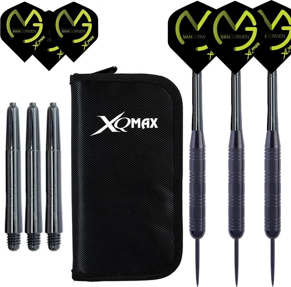 Dragon darts – Michael van Gerwen Blackline - 23 gram - dartpijlen – inclusief 2 sets (6 stuks) – darts shafts – en 2 sets (6 stuks) – darts flights - inclusief XQ Darts etui MVG