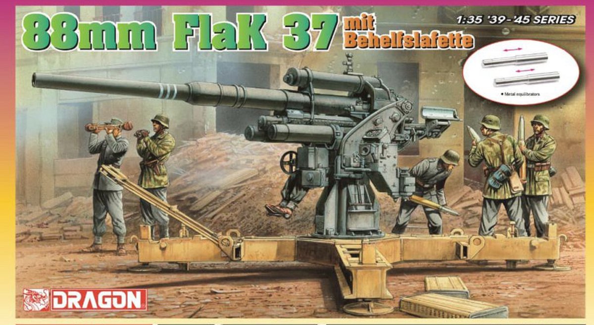 1:35 Dragon 6523 88mm FlaK 37 mit Behelfslafette Plastic kit