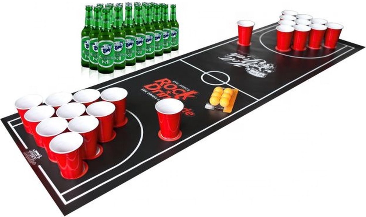   Beerpong Set - Incl. 4x Beerpongballen & 24x Red Cups - met Tafelkleed Beerpong Tafel