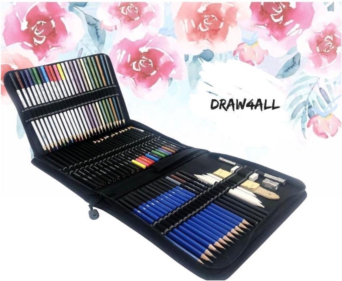 Draw4All Kleurpotloden Set - Schets en Tekenset - Teken set 72 stuks - Professionele Tekenset