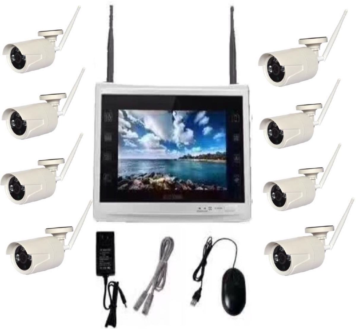 2MP IP WiFi beveiligingscamera Set 8ch NVR met Scherm + 8 x Cameras 1080P