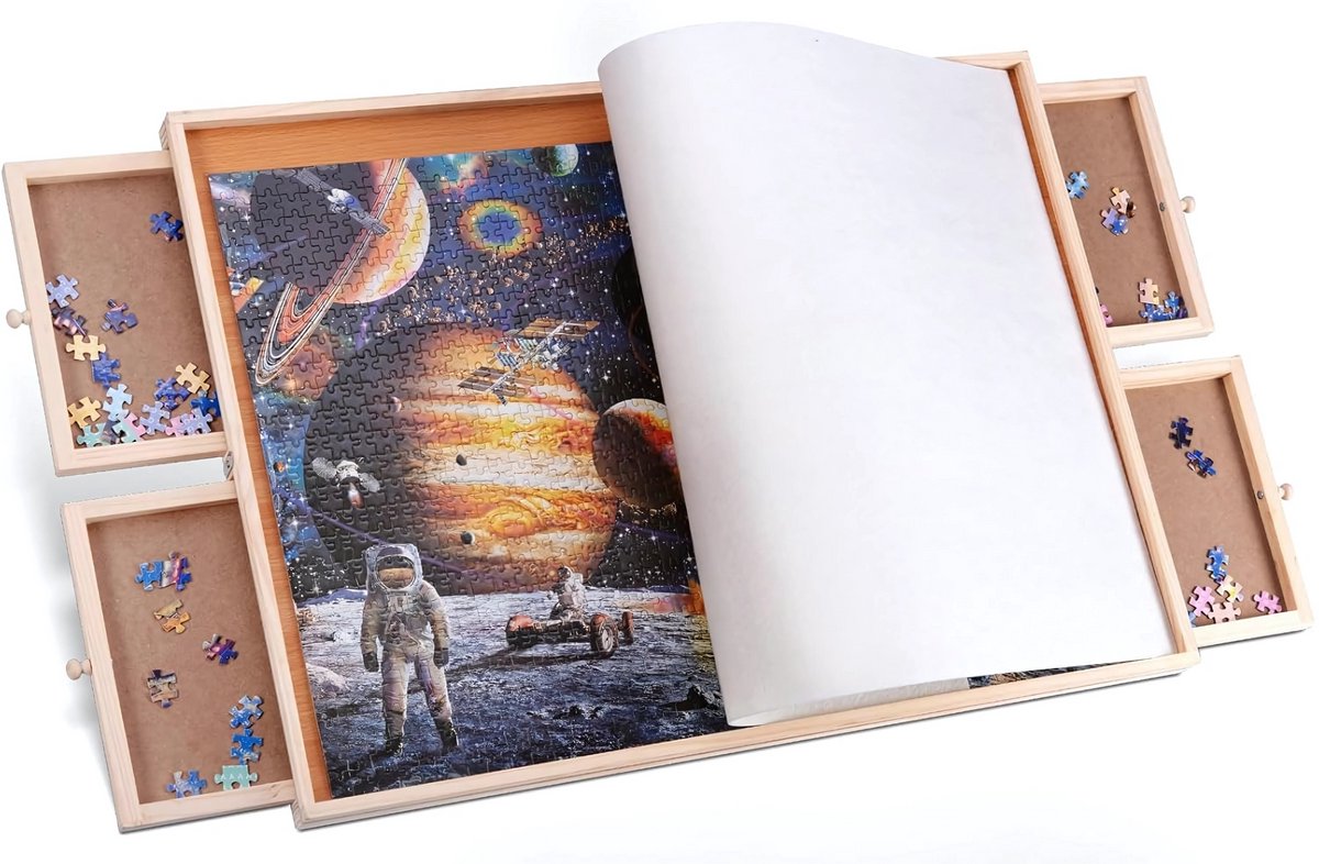 DreamGoods Draaibaar Puzzelbord - 1000 stukjes - Luxe Puzzeltafel met Opbergsysteem - 4 Lades - Houten Puzzelplank - Puzzelmap -   - Portapuzzle - Puzzelplaat - Puzzel - Puzzeltafel met Lades 1000 stukjes