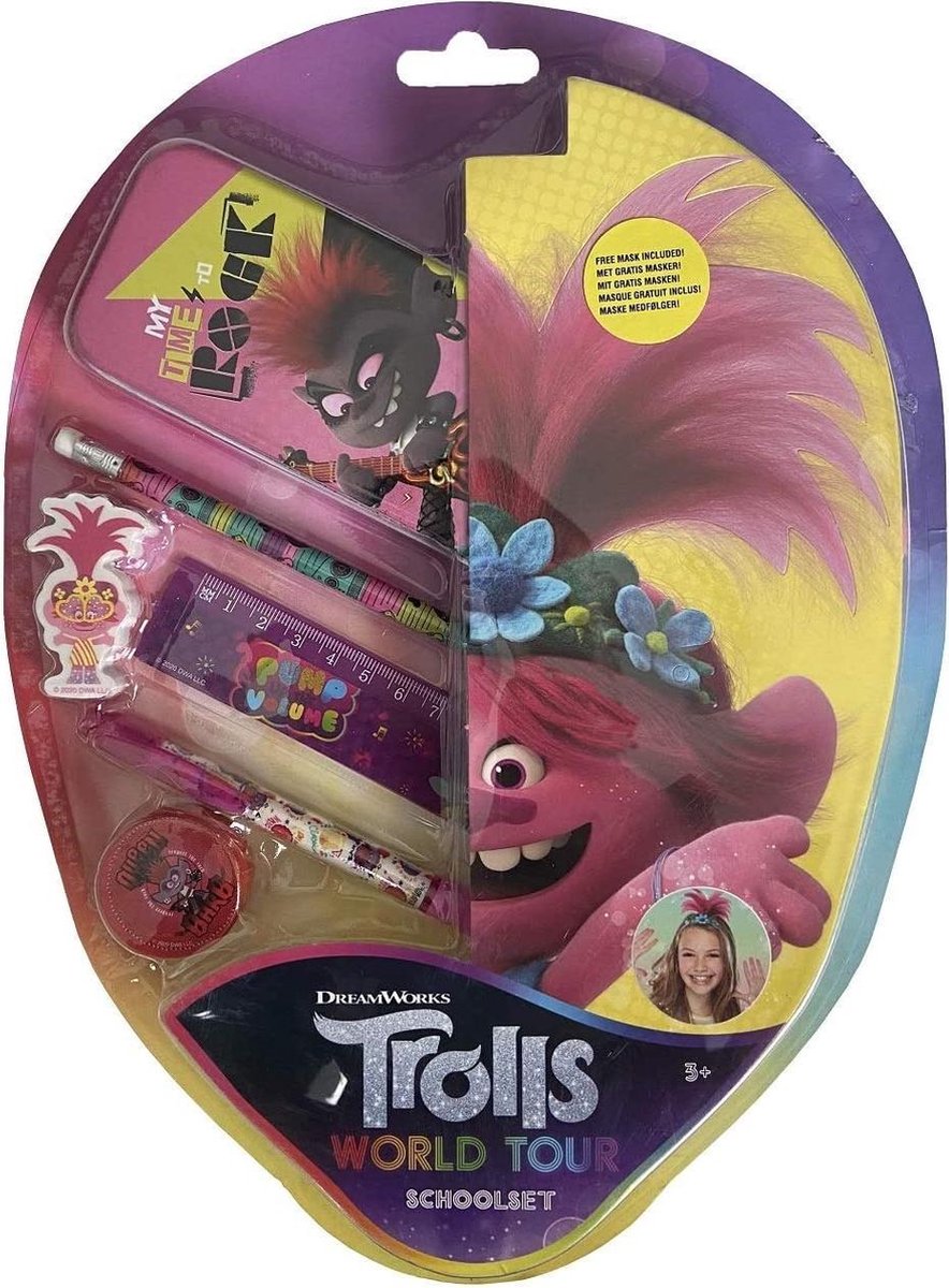 Dreamworks Trolls World Tour School Briefpapier Set Met Masker