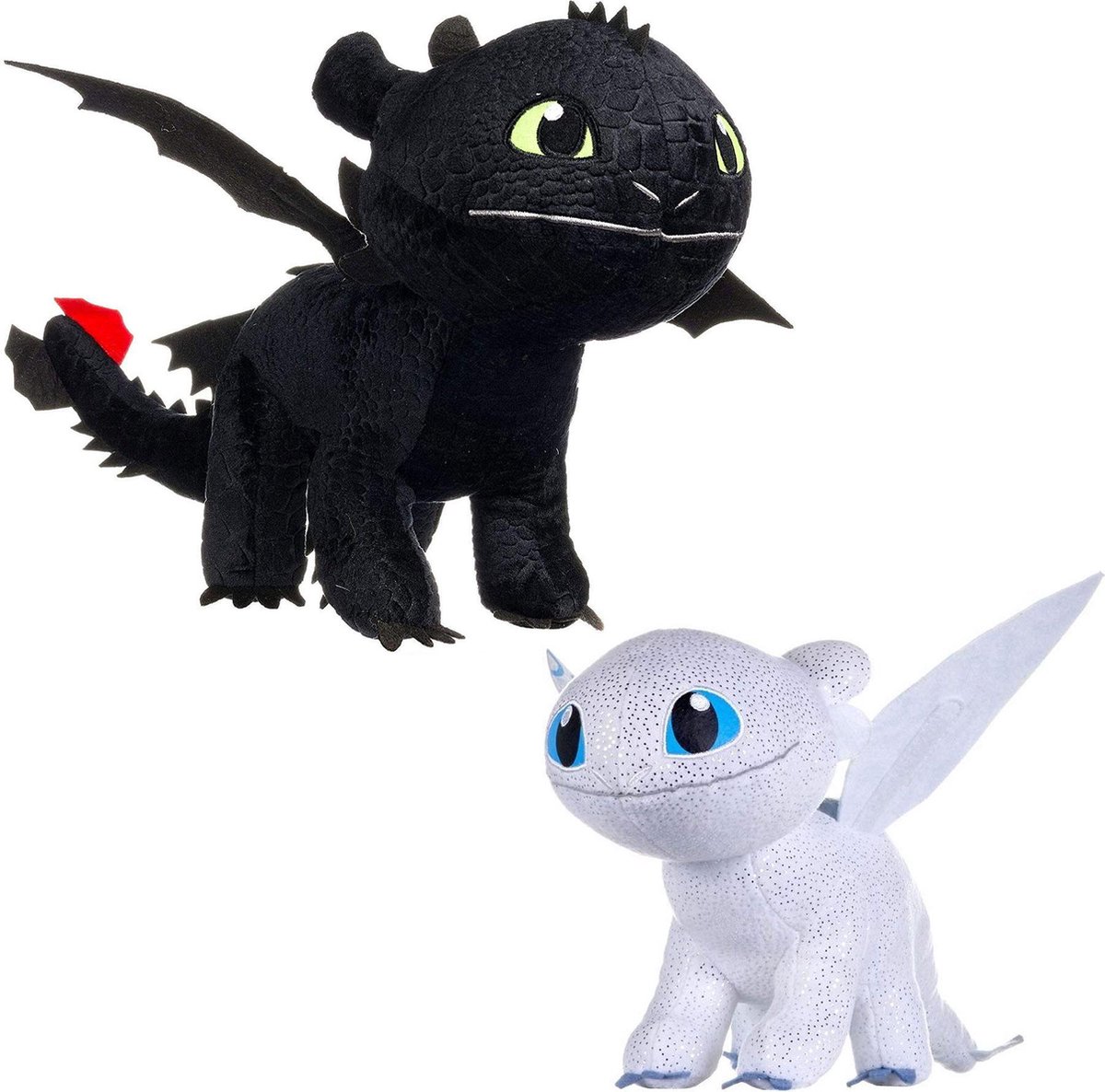 Hoe Tem Je Jouw Draak / How To Train Your Dragon - Knuffel Set (37-44 cm) - Light Fury / Helleveeg + Toothless / Tandloos