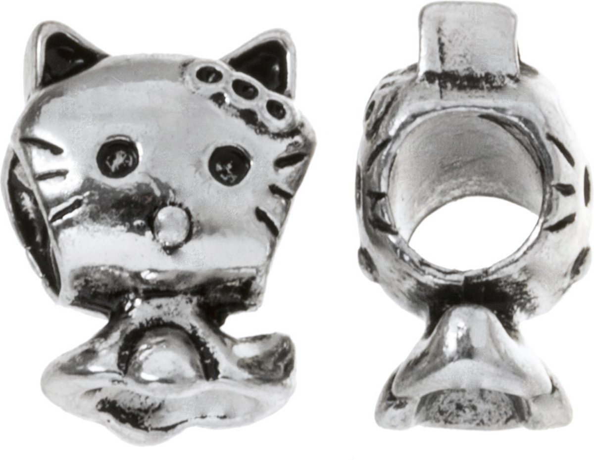 Metalen Kralen Groot Gat Pussycat (11 x 9 mm) Antiek Zilver (5 stuks)