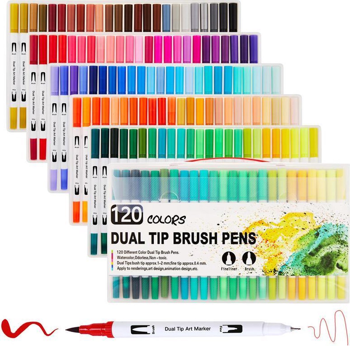 Dual Brush Pennen - 120 Kleuren - Penseelpunt en Fineliner - Twinmarker - Bullet Journal Pennen - Kalligrafie Set