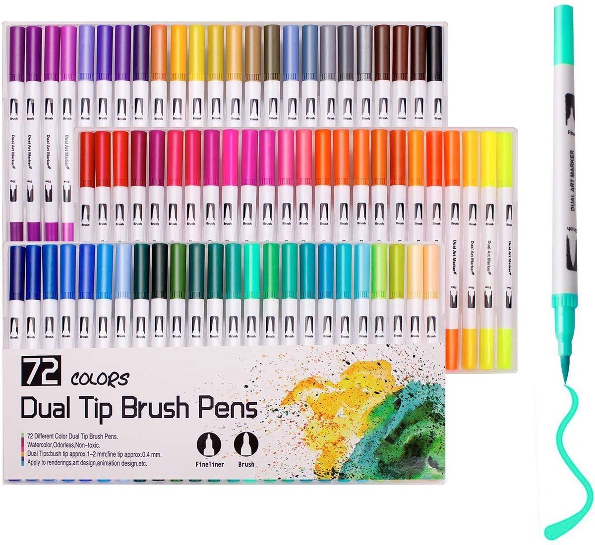 Dual Brush Pennen - 72 Kleuren - Penseelpunt en Fineliner - Twinmarker - Bullet Journal Pennen - Kalligrafie Set