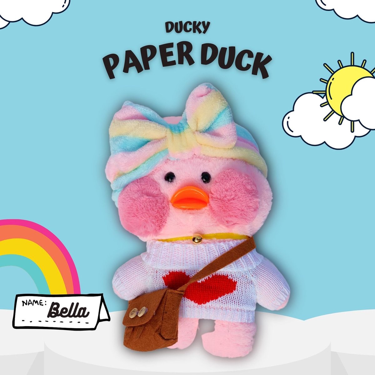 Ducky™ - Paper Duck knuffel - Knuffel Eend - 30cm - Bella