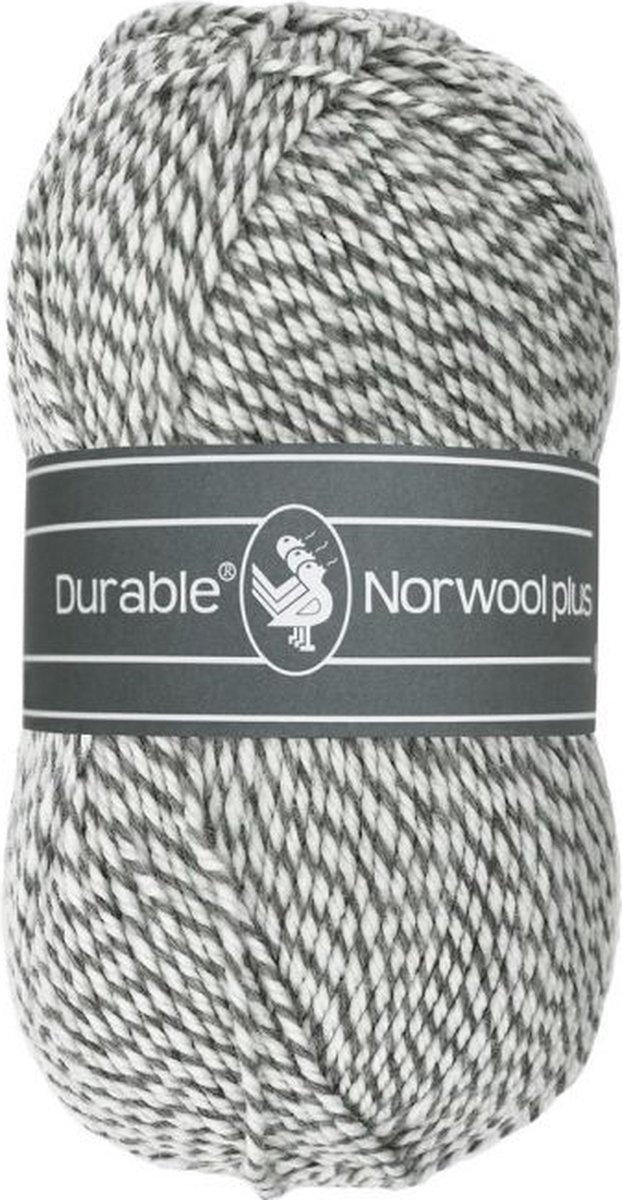 Durable Norwood Plus, 5 bollen a 100 gram. Geitewollen sokkenwol. Grijs/wit