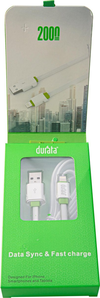 Durata - USB data kabel snel Laden  ( voor IOS ) 8 pins - Iphone, smartphones en tablets - wit