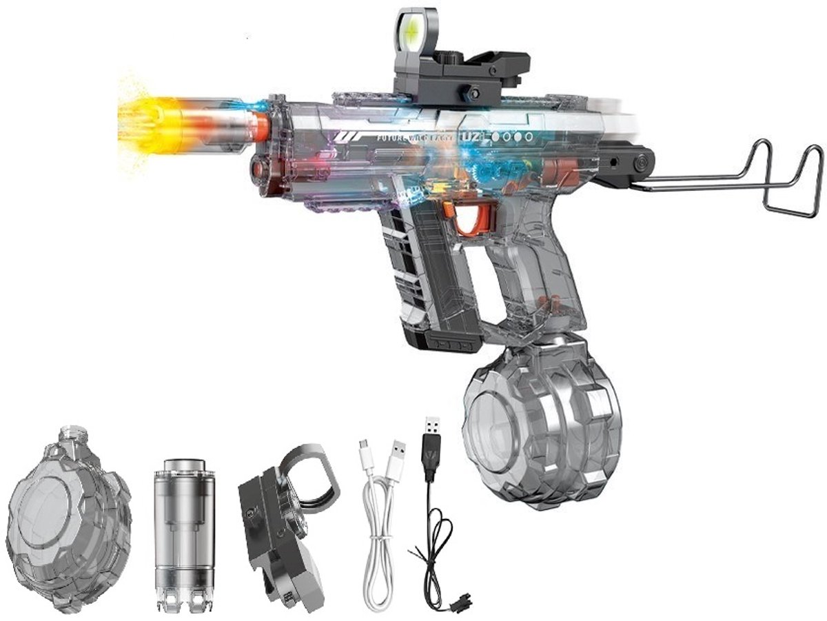 Elektrisch   Uzi – Met Licht & Geluid – Herlaadbaar – Speelgoed Watergeweer voor Kinderen - Grijze Kleur