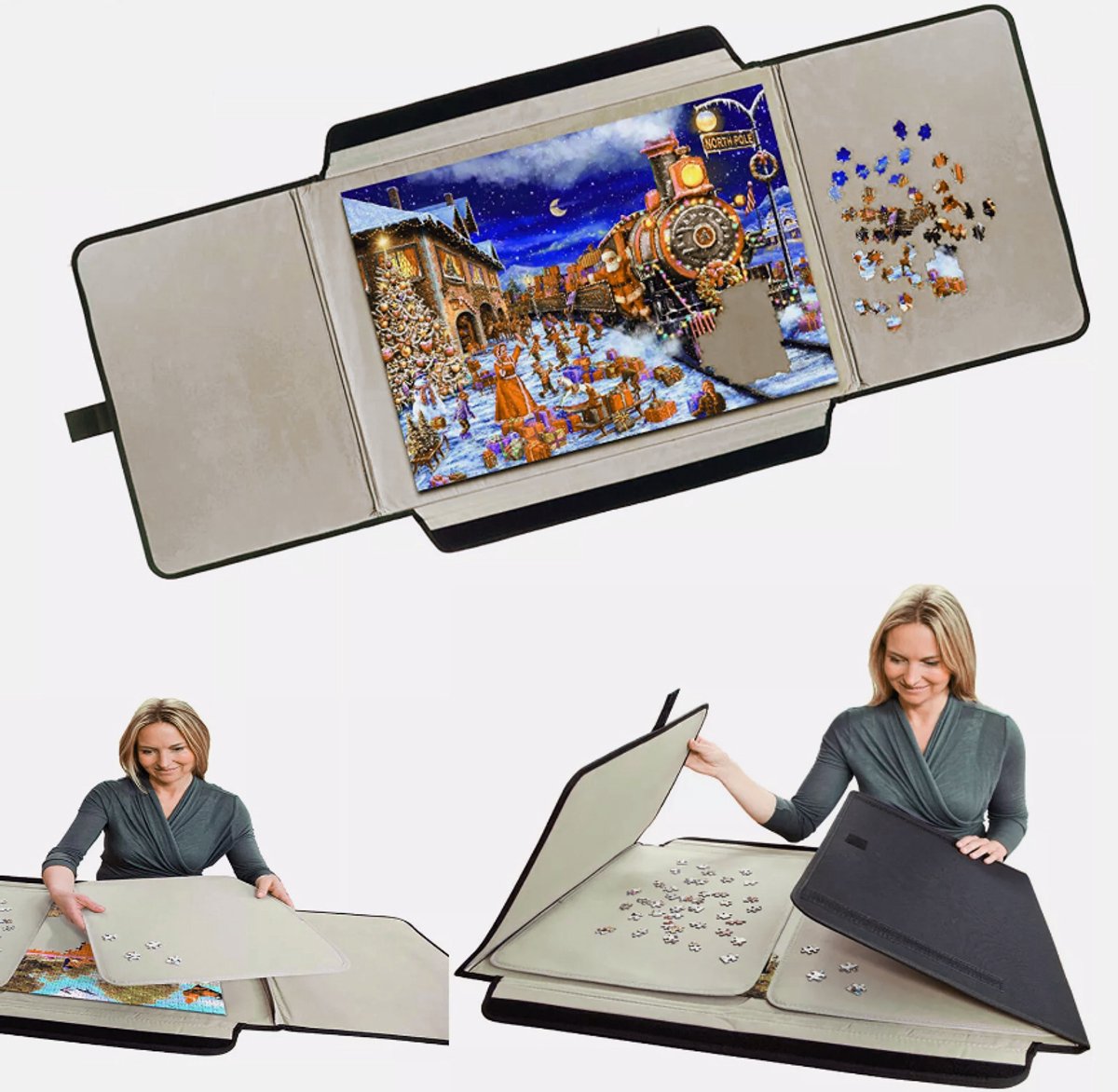  ® Puzzeltafel - Draagbaar puzzelbord voor 1000 stukjes - Puzzelplank -   inklapbaar - Puzzelkoffer - Portapuzzle - Puzzelmap - Grijs