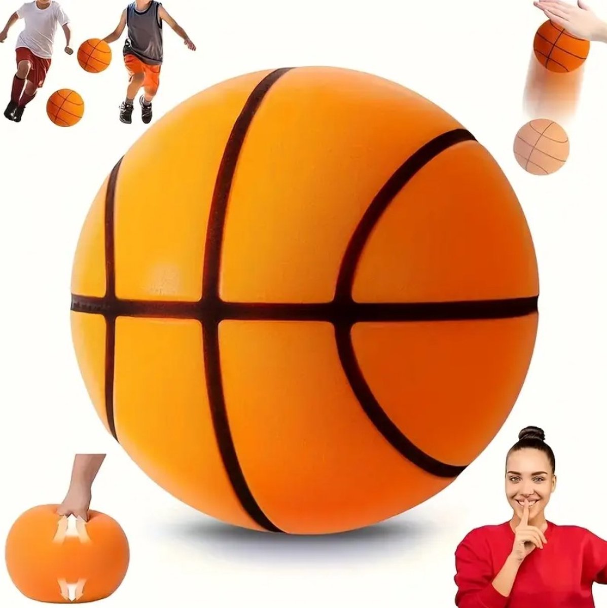  ® Stille Basketbal - Foam Ball - Zachte Bal - Geluidloos - Geschikt voor Indoorspel - 21CM - Sport - Spel - Voorkomt Krassen - Oranje