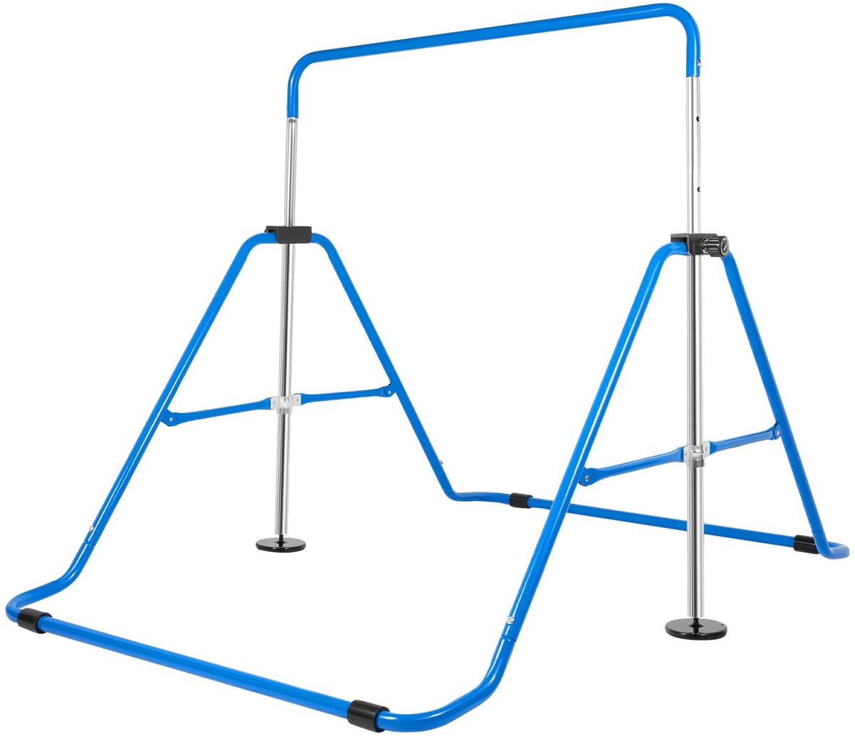 ® Verstelbare Gymnastiekbar voor Kinderen – Blauwe Opvouwbare Gymnastiekrek met Gymringen – Turnrek - in Hoogte Verstelbaar – Rekstok - Duikelrek - Inklapbaar - Klimboog - Thuis Turnen & Krachttraining – Indoor Gymtoestel