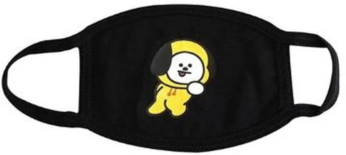 Mondkapje - BT21 - BTS - Chimmy - Mondmasker - Stofmasker - K-pop - Kpop - Gezichtsmasker - met print - zwart - geel - 1 stuk - Gratis verzending