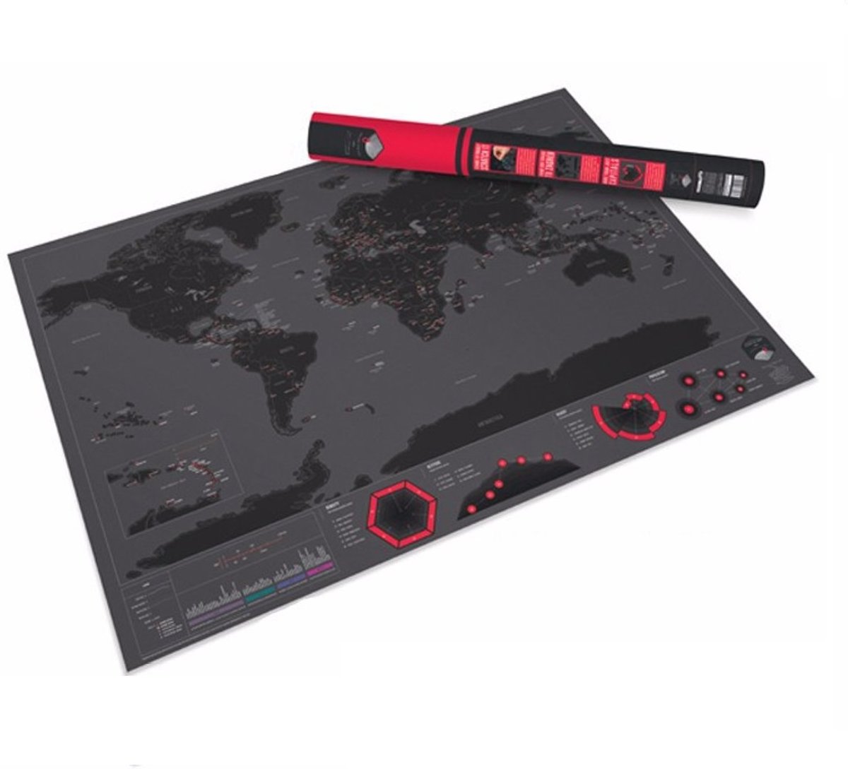 Afkras   Donker / Scratch-off Worldmap Dark / Kras   / Neon Kleuren   / Inclusief Kras-pen